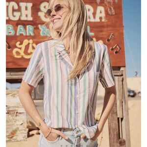 SHORT SLEEVE BUTTON DOWN, COLORED STRIPES